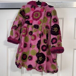 Corky's & Company Floral Pink and Green Floral Nubby Fleece Swing Coat
